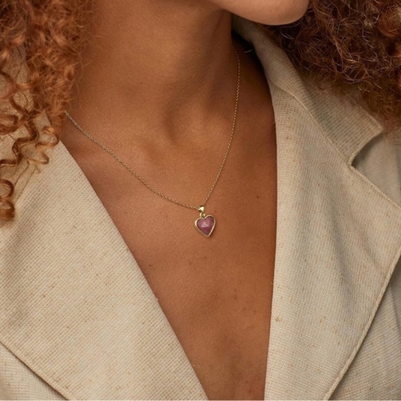 Jewelry - Gold 14k Gold Plated Rhodochrosite Heart Stone Necklace